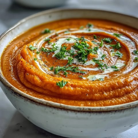 Comforting Carrot Ginger Soup, a smooth, orange bowl perfect for a light lunch.