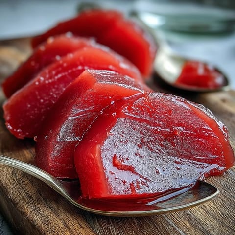Slices of sweet guava paste on a wooden board with Manchego and crackers, a classic Latin American treat.