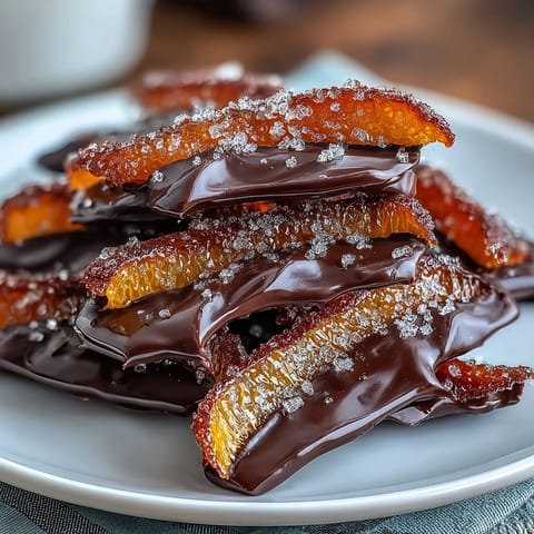1. Candied orange peel strips delicately dipped in rich dark chocolate, offering a perfect balance of zesty citrus and deep cocoa flavor.  