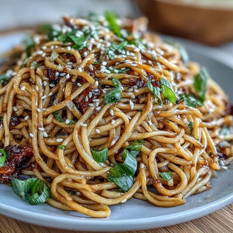 Vibrant Asian-inspired noodles with tender wheat strands, fragrant ginger, scallions, and a savory-sweet soy glaze—perfect for quick weeknight dinners.  