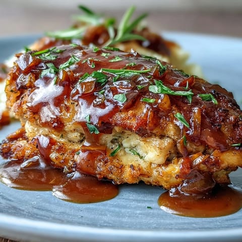 Soul Food Smothered Chicken with Onion Gravy: golden chicken pieces simmered in savory onion gravy, a comforting Southern classic for family dinners.