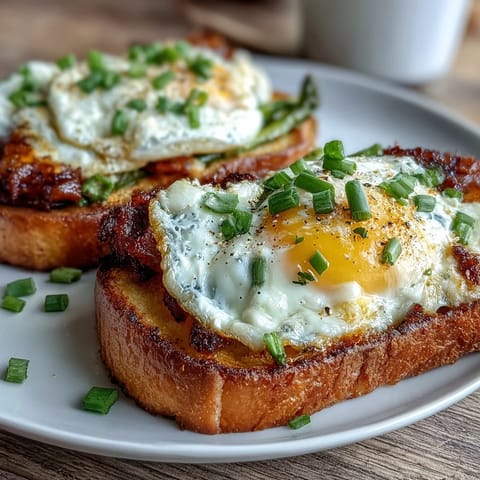 Fresh asparagus and creamy egg tartines on toasted sourdough, garnished with chives and lemon zest.