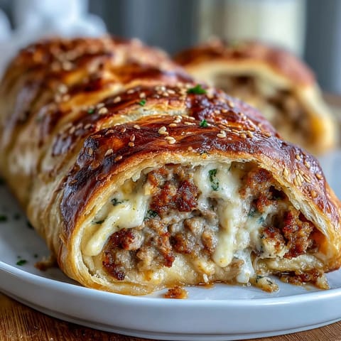 Classic pigs in a blanket with golden puff pastry and tangy mustard dip for game day snacking.