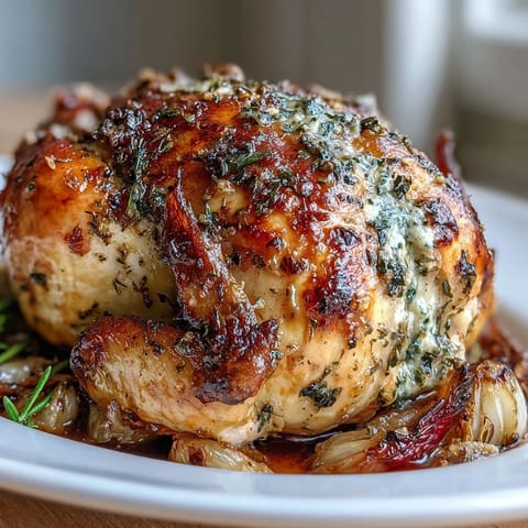 Whole chicken roasted with fragrant herb butter under the skin, paired with preserved lemon and fresh thyme for a French-inspired main dish.  