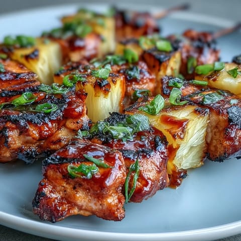 Grilled Pineapple Gochujang Chicken Skewers with vibrant, caramelized glaze.
