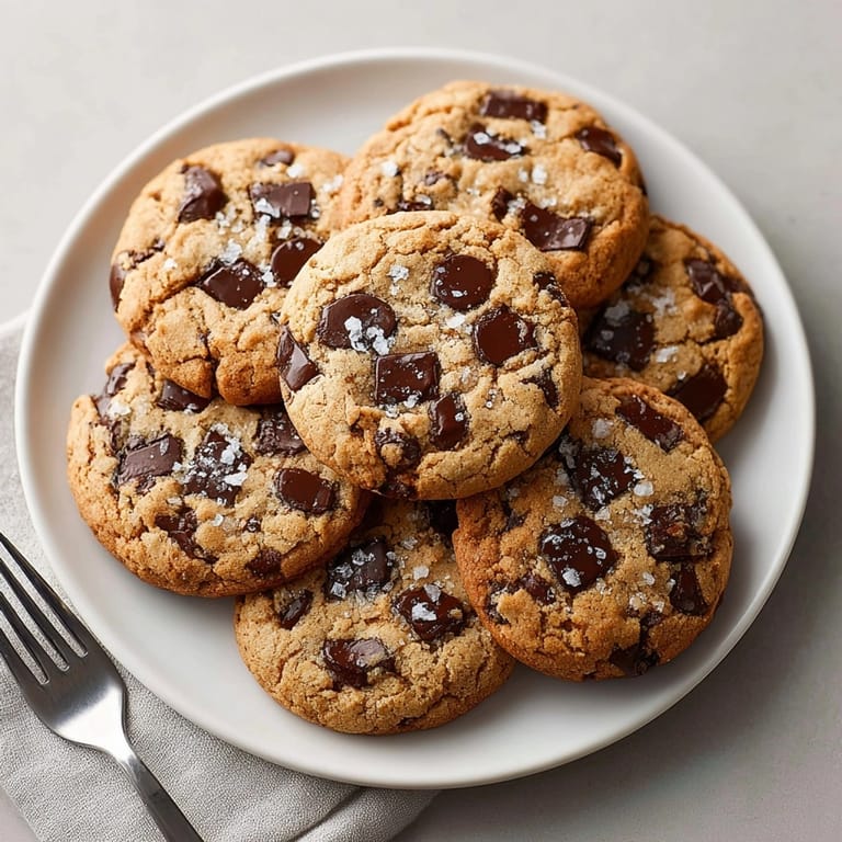 Chewy brown butter chocolate chip cookies stacked on a plate, perfect for holiday dessert sharing.