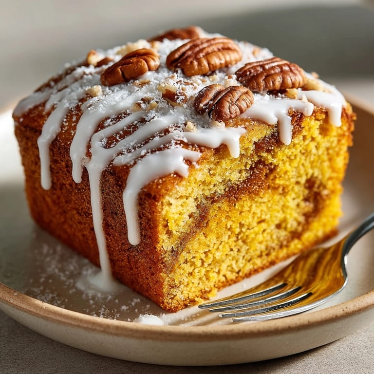 A comforting slice of Pumpkin Spice Chaos Cake, invitingly messy and perfect for fall gatherings.