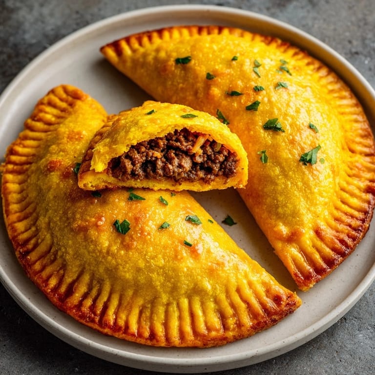 Jamaican beef patty recipe served warm, showcasing crisp pastry and savory meat filling on a platter.