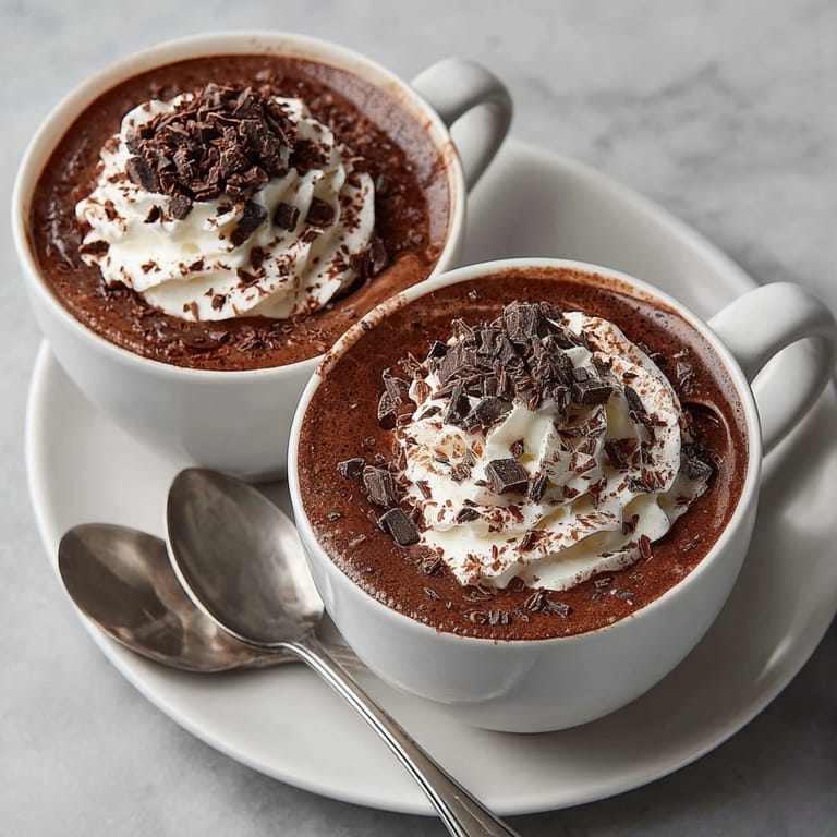 Steaming Black Velvet Hot Chocolate with shaved chocolate: a decadent dessert drink.
