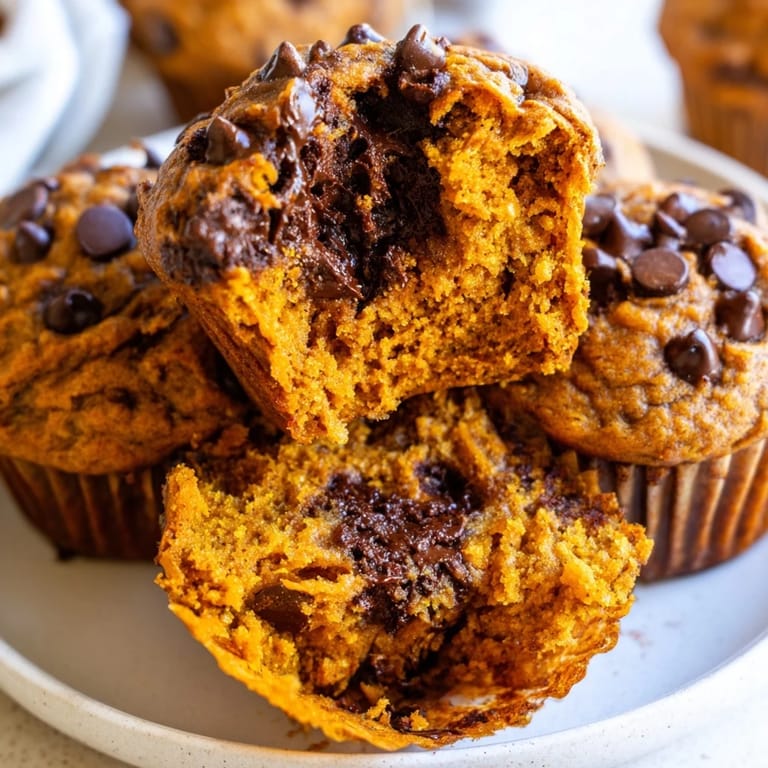 Deliciously spiced sweet potato pumpkin chocolate chip muffins cooling on a wire rack.  