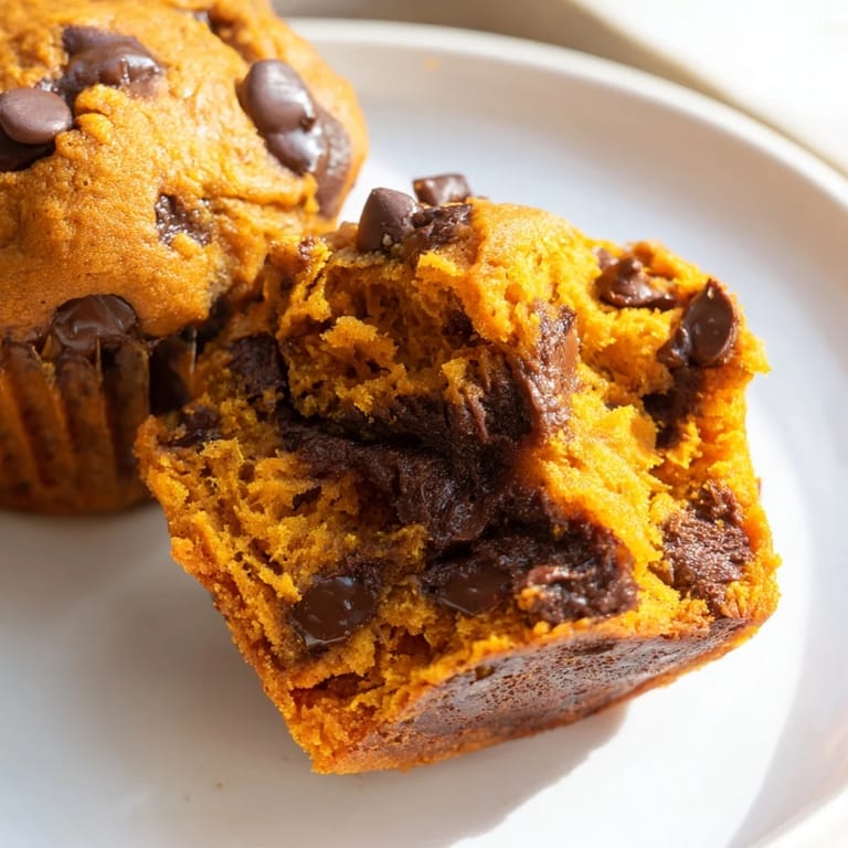Warm, vibrant sweet potato pumpkin chocolate chip muffins filled with gooey chocolate chunks.