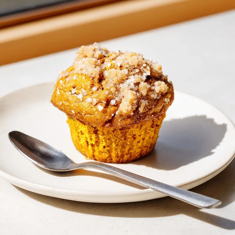 Golden-brown Sweet Tea Pumpkin Pie Muffins topped with coarse sugar for extra crunch.