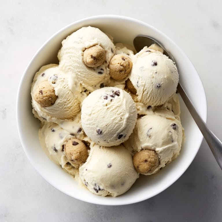 Whipped Cottage Cheese Ice Cream with Cookie Dough pieces, perfect for summer desserts.
