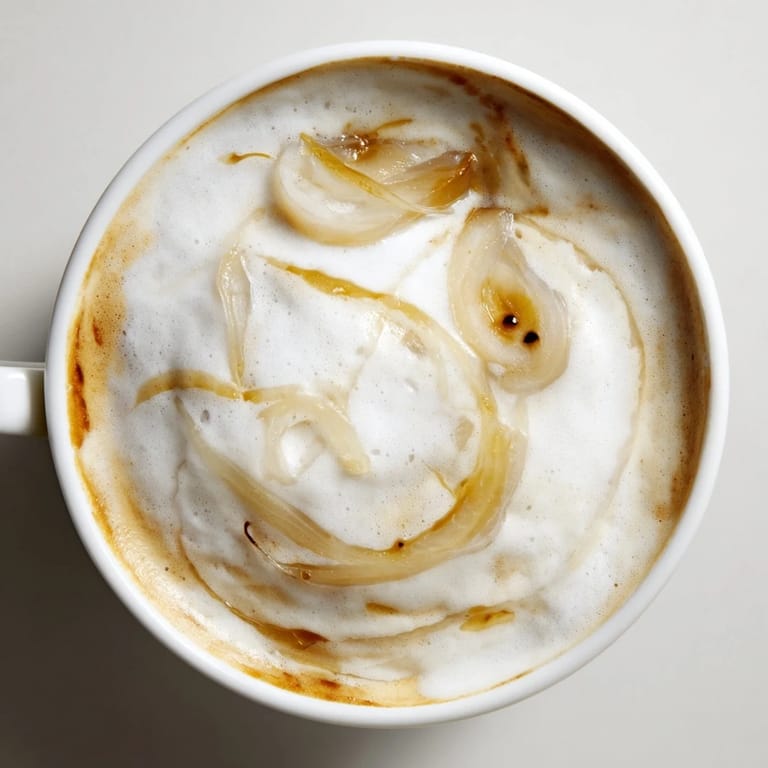 Unconventional onion latte featuring smooth milk and a touch of sweetness.