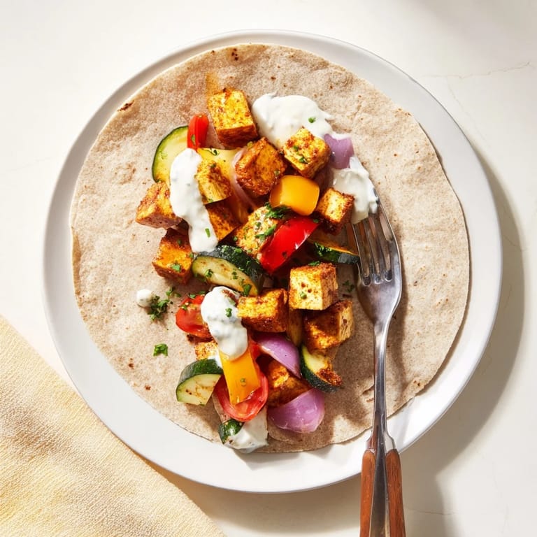 Delicious vegan viral recipe remake with golden tofu and savory tahini sauce drizzle.  