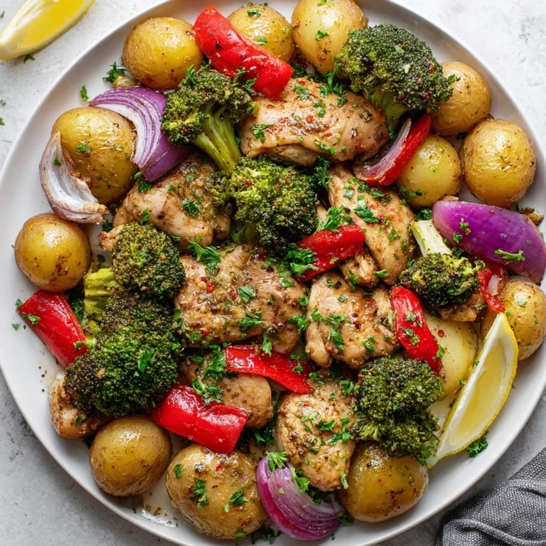 Vibrant Lazy Gourmet Chicken & Vegetable One-Pot featuring juicy chicken and colorful veggies.  