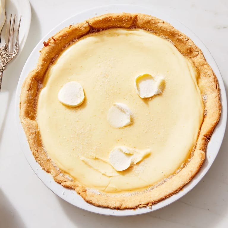 Sliced water pie ready to serve, showcasing its custard-like filling and crispy edges.