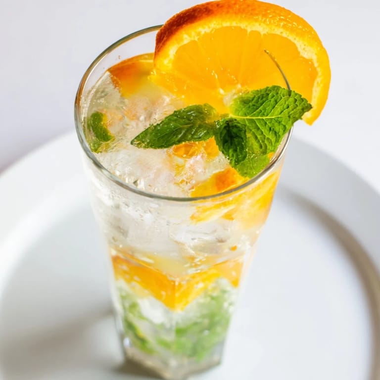 Bright, fizzy probiotic soda mocktail served chilled, featuring citrus and herbs.