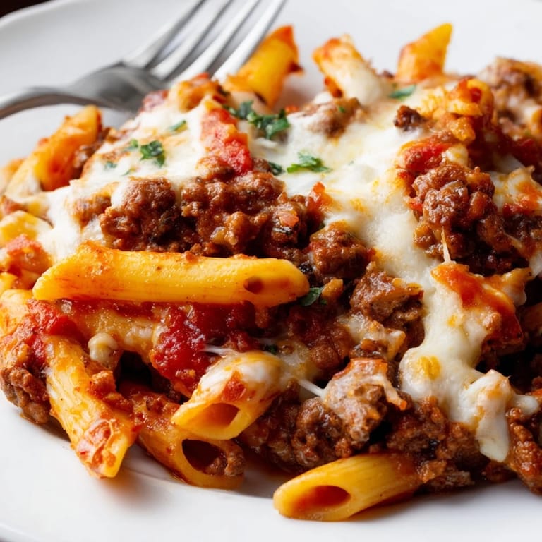 Hearty Cheesy Beef & Penne Bake, perfect for family gatherings and cozy dinners.