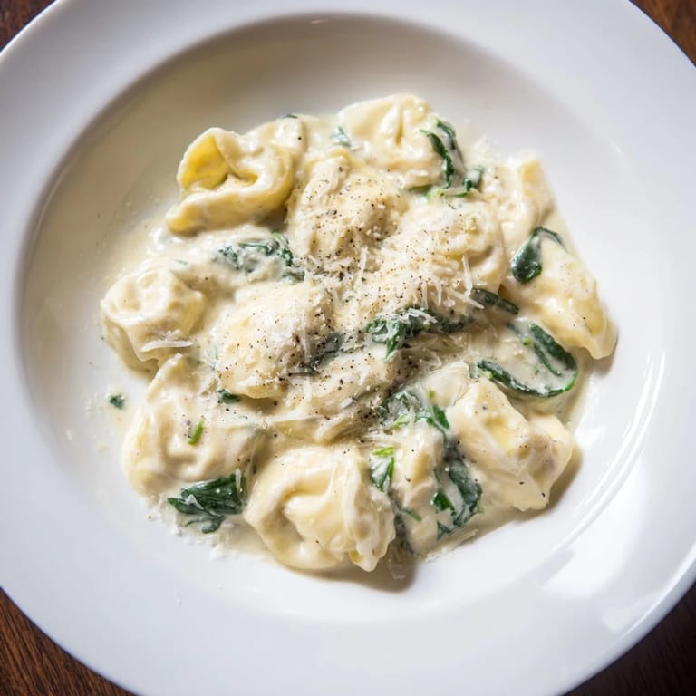 This delicious Creamy Spinach Alfredo Tortellini showcases a flavorful Italian-American comfort food classic.