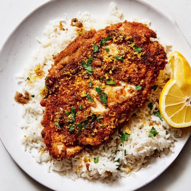 Fragrant Lemon Pepper Chicken with vibrant lemon slices, ready to be served over perfectly cooked rice.