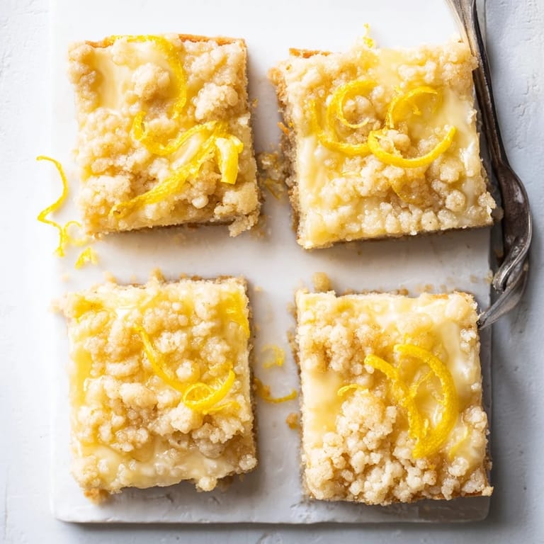 Buttery crumble tops these warmly spiced Lemon-Glazed Gingerbread Crumble Bars, ideal for holiday baking.