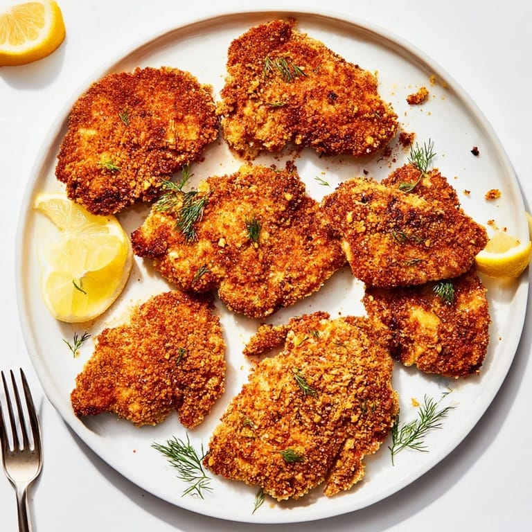 Perfectly cooked Pickle-Brined Chicken Cutlets, showing the juicy interior and crunchy breading at dinner.
