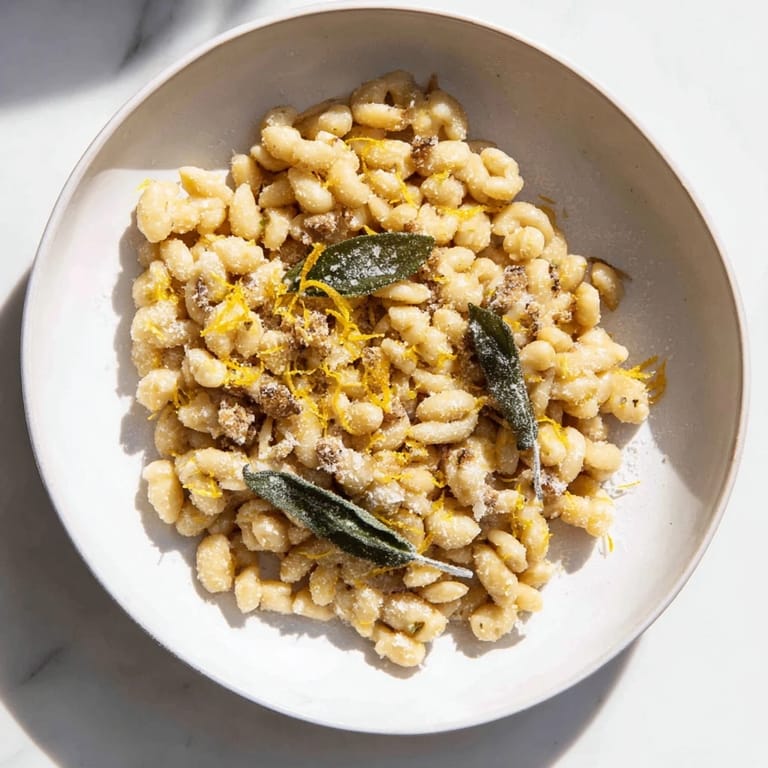 A close-up of Brown Butter & Sage Ditalini, showcasing the rich sauce and tender pasta textures.