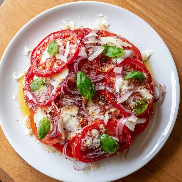 Golden, bubbly Speedy Feta-Free Tomato Bake, perfect for a vegetarian meal with crusty bread.