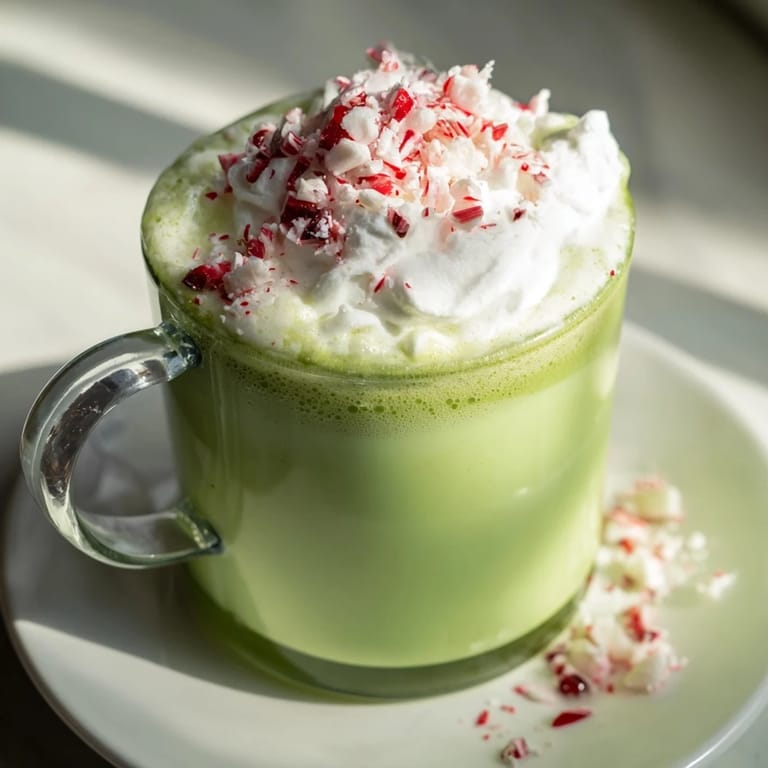 Enjoy a vibrant, green Cozy Peppermint Matcha Christmas Latte; the perfect creamy holiday drink.