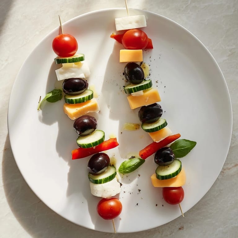 This visually appealing Double Helix Genetic Code features cheese "rungs" connecting vibrant ingredients.