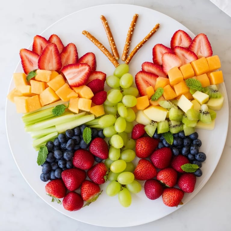 A beautiful Butterfly Fruit Tray, showcasing fresh fruit artfully arranged for a healthy treat.