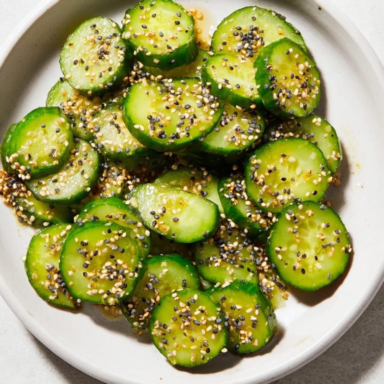Fresh cucumber shaker recipe featuring crunchy cucumber rounds, generously coated with savory everything bagel seasoning.