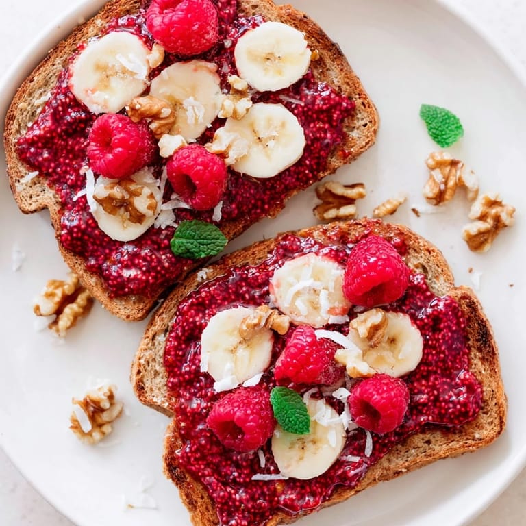 Bright photo of raspberry chia jam toast, showcasing the creamy jam's delightful texture.