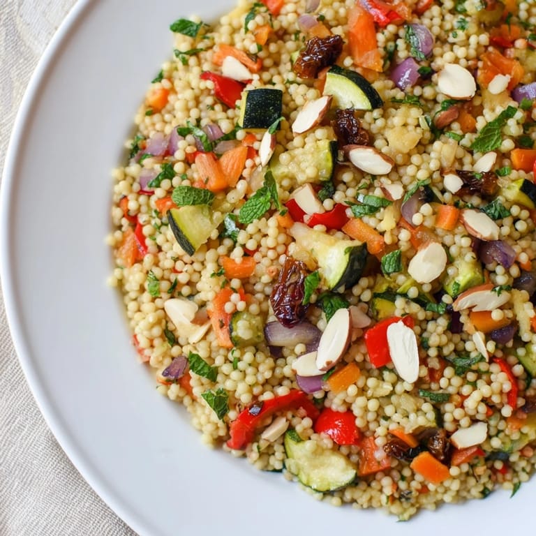 This colorful Moroccan Couscous Salad features fluffy couscous and a bright lemon dressing that looks delicious.