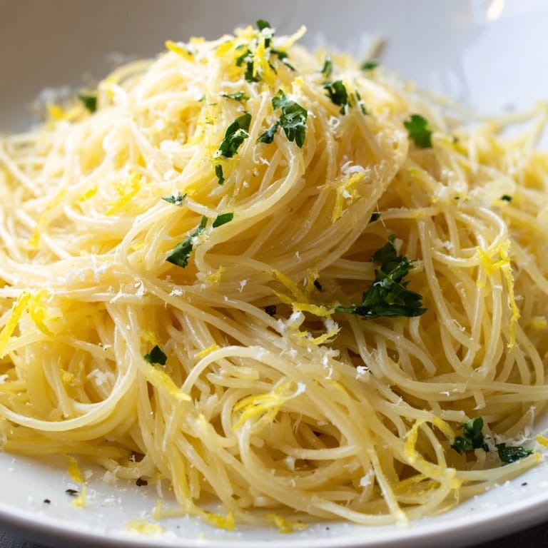 Tossed capellini bathed in delicious lemon butter sauce, a light and refreshing Lemon Butter Pasta Light.