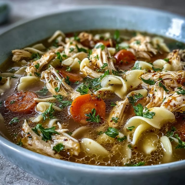Hearty Instant Pot Chicken Noodle Soup with tender noodles and vegetables.