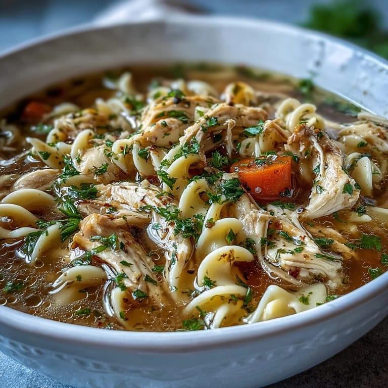 Delicious Instant Pot Chicken Noodle Soup, ready to be served warm.
