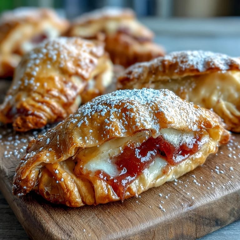 Air-fried Guava and Cheese Empanadas on a plate, ready to serve with a dollop of cream cheese.