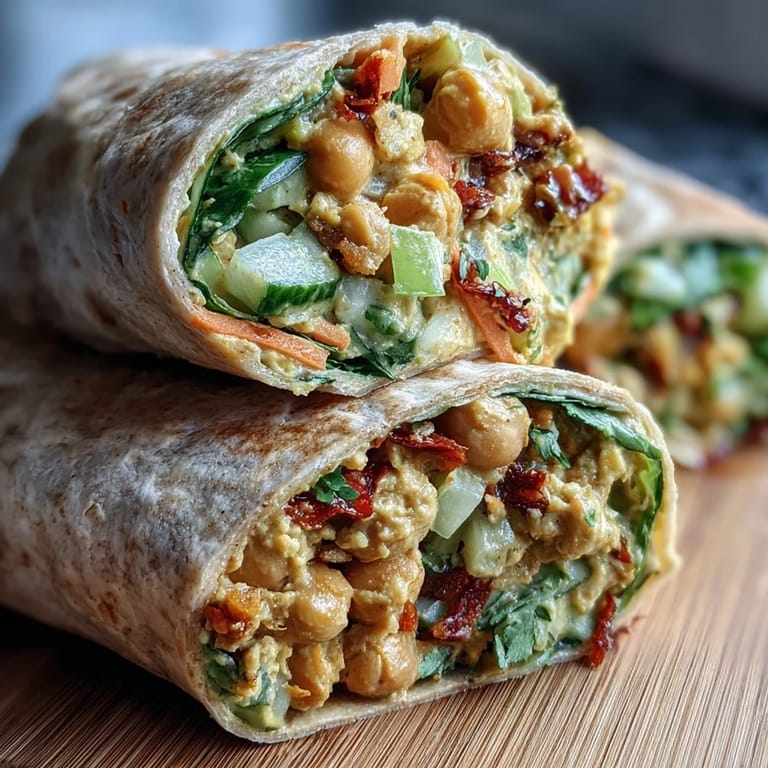 These fresh Vegan Coconut Curry Chickpea Salad Wraps are packed with curry-spiced chickpeas, crunchy celery, and spinach, perfect for a quick meal.