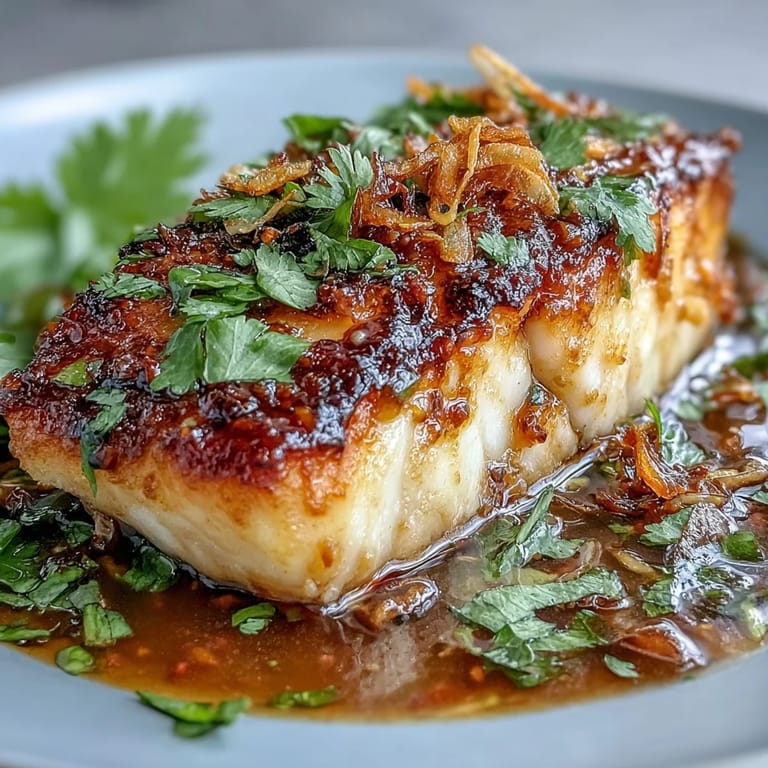 Tender white fish fillets with a light golden crust, served with tangy chilli-lime sauce and topped with fragrant cilantro and crunchy shallots.