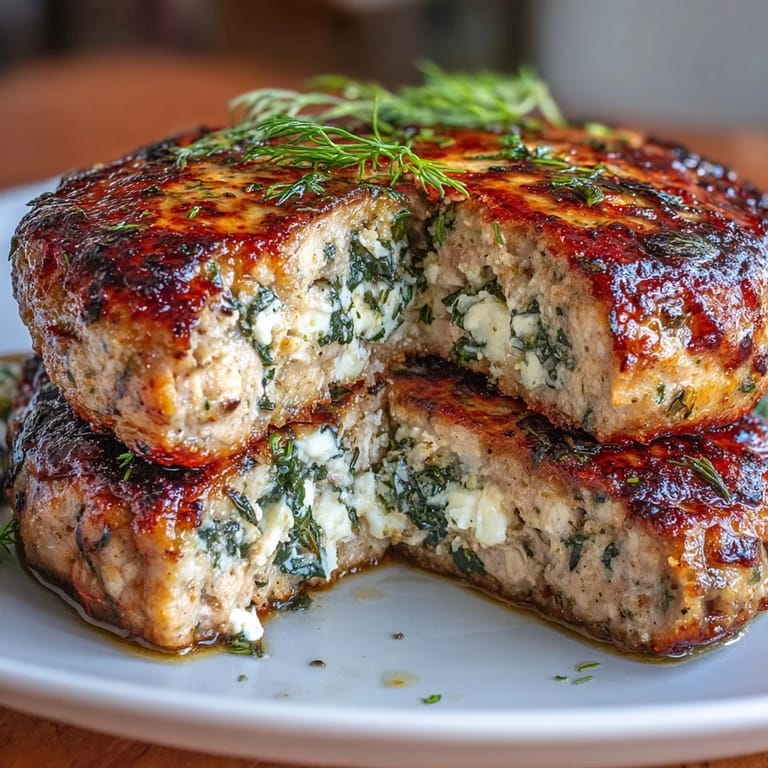 Freshly cooked Greek turkey patties with spinach and feta, ideal for sandwiches or salads.