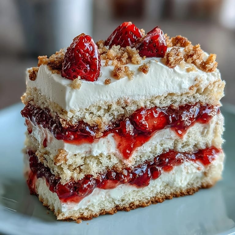 Classic Valentine's Day dessert featuring golden shortcakes layered with sweet strawberries and fluffy whipped cream.  