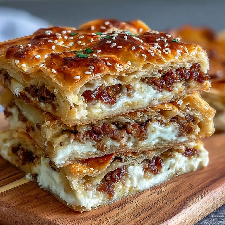 Savory mini sausages wrapped in flaky puff pastry, baked golden brown, served with sweet honey-mustard dip.