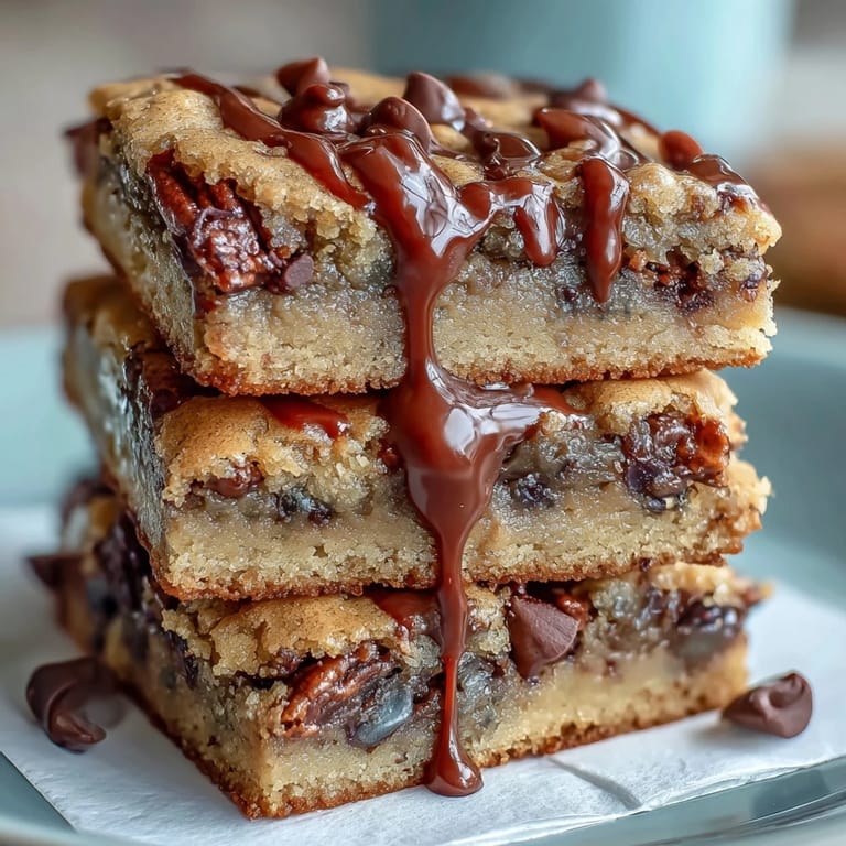 Soft, buttery cookie bars loaded with chocolate chips, candy-coated chocolates, and a decadent white chocolate drizzle, ideal for festive dessert spreads.