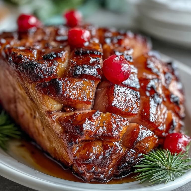 Baked Honey Glazed Ham with Pineapple, scored and brushed with glaze, topped with tropical fruit for a showstopping celebratory dinner.