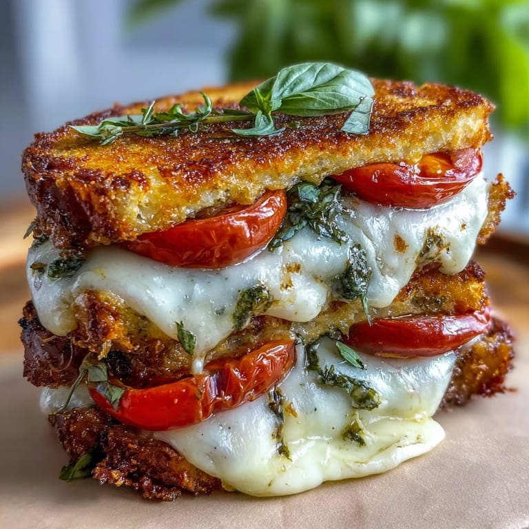 Savory Caprese Grilled Cheese perfect for a quick lunch with ripe tomatoes.