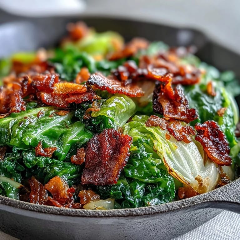 Hearty Fried Cabbage with Bacon and Onions, ready to be served piping hot.