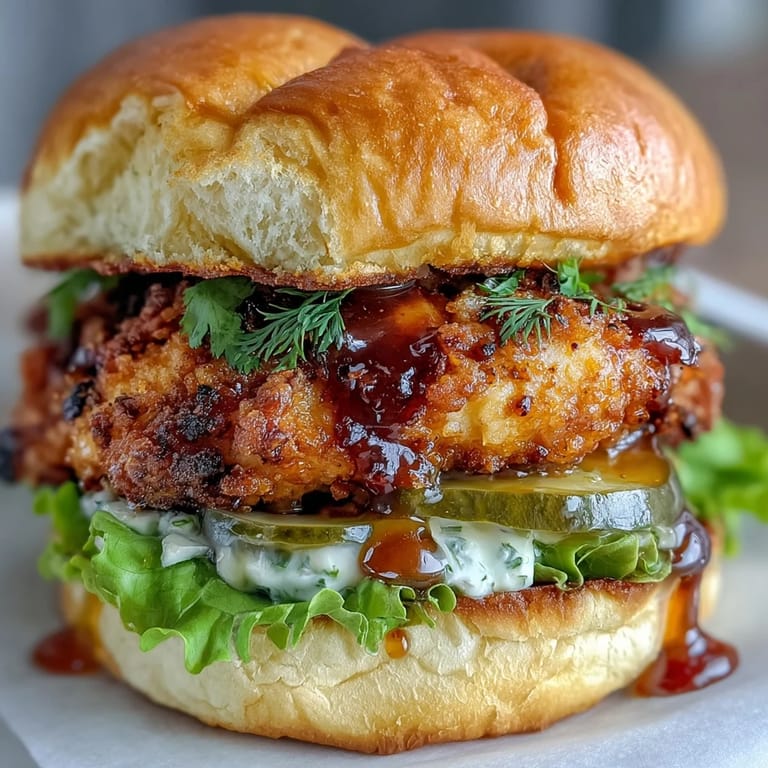 Golden brown hot honey chicken sandwich ready for a delicious bite.