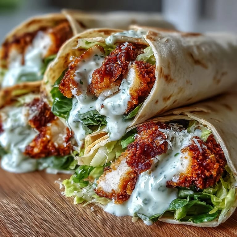Tantalizing crispy chicken Caesar wraps, a perfect satisfying portable meal.